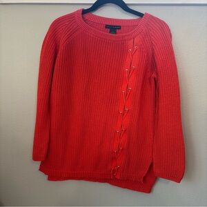 Grace Elements Orange Lace-Up Side Sweater 100% Cotton Knit Size Medium